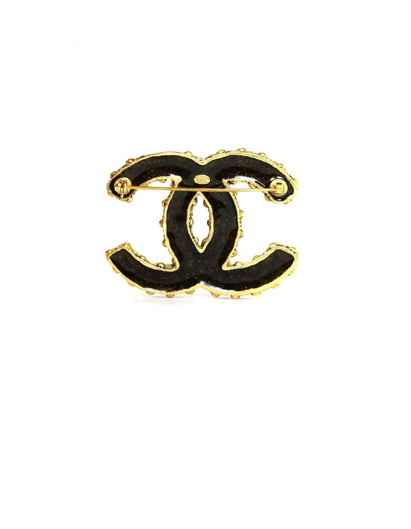 Chanel Goldtone CC Studded Brooch