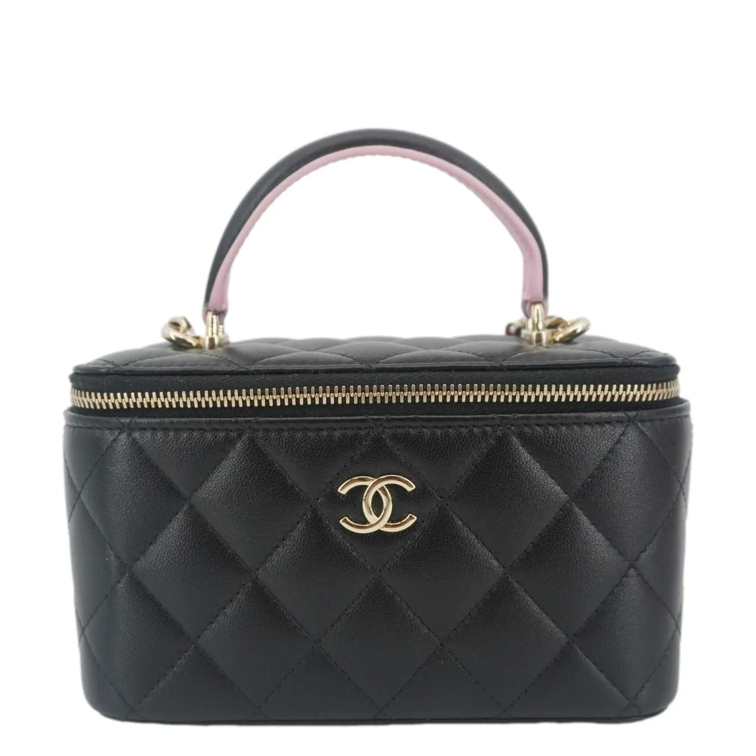 CHANEL Vanity Case Quilted Leather Top Handle Crossbody Bag Black