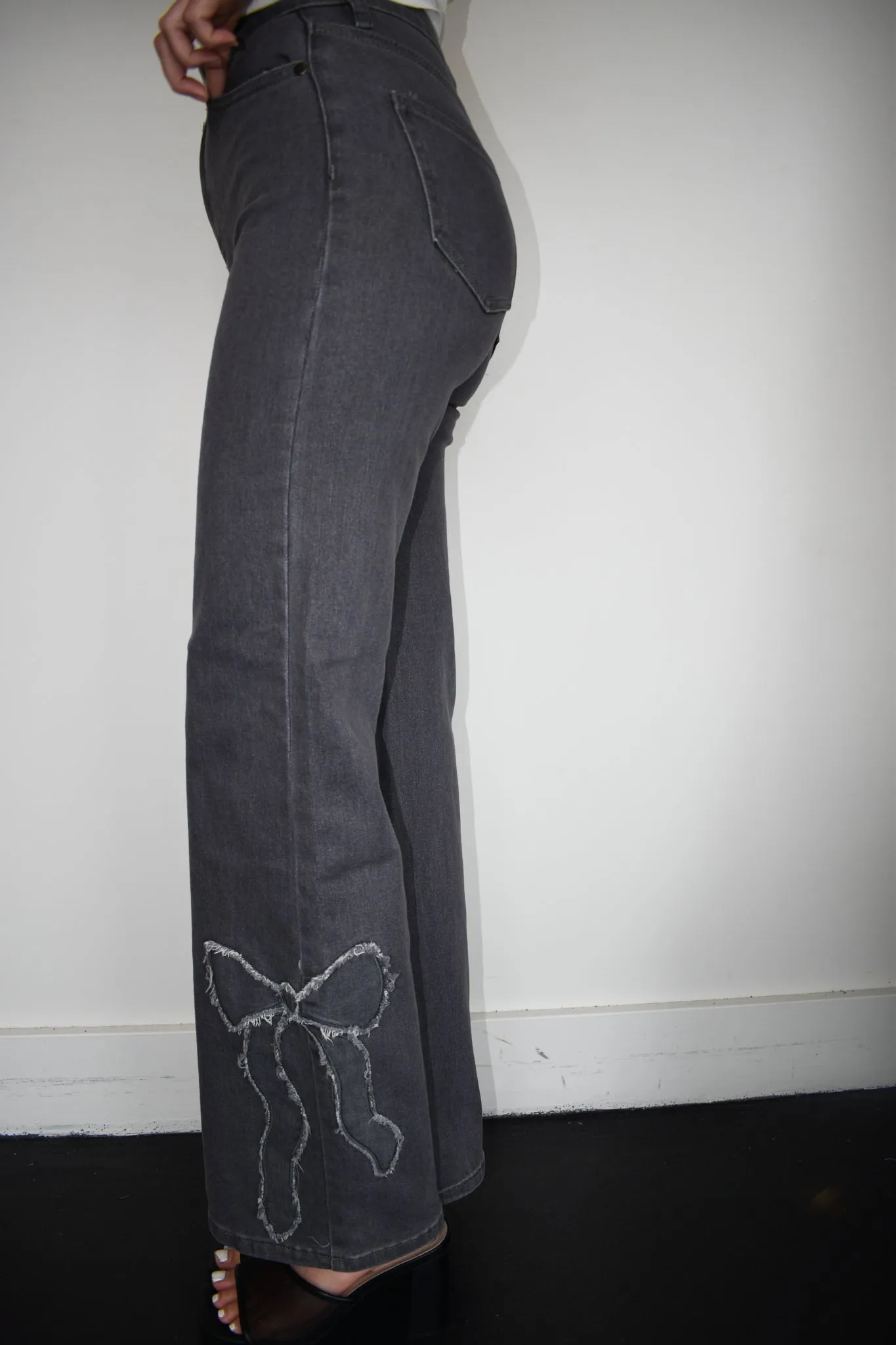 Charcoal Bows Straight Leg Denim