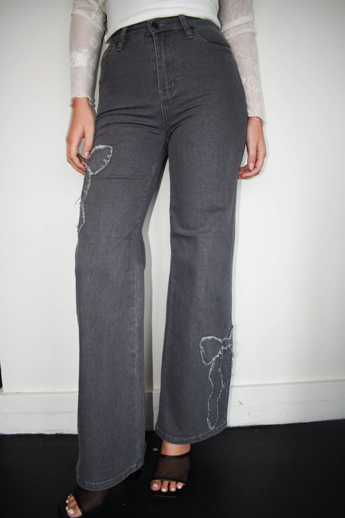 Charcoal Bows Straight Leg Denim