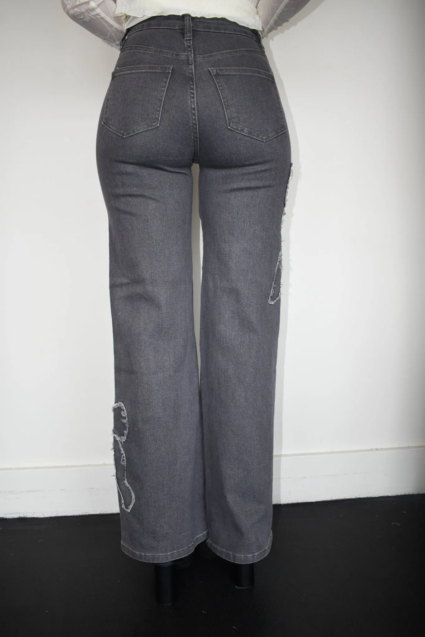 Charcoal Bows Straight Leg Denim