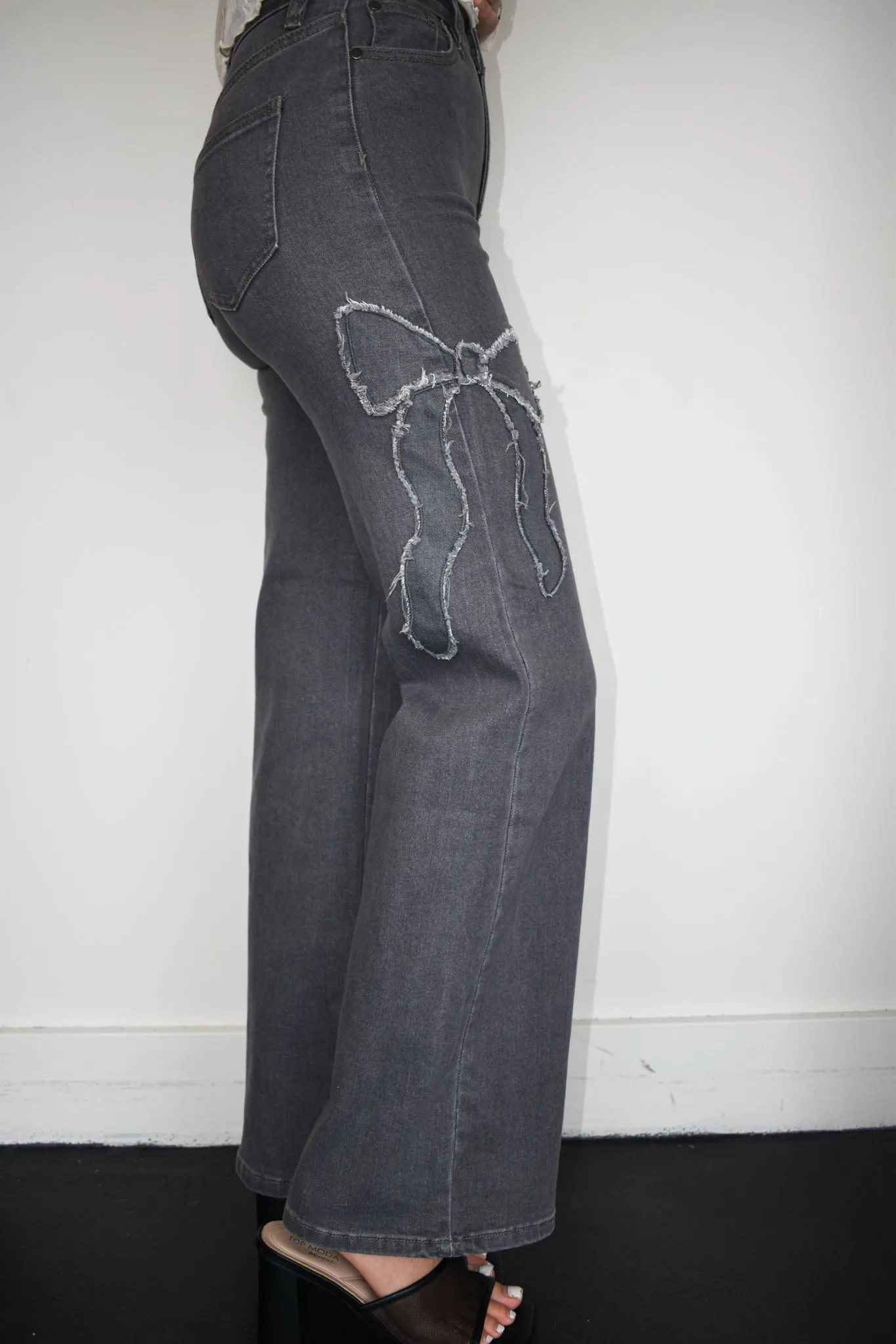 Charcoal Bows Straight Leg Denim