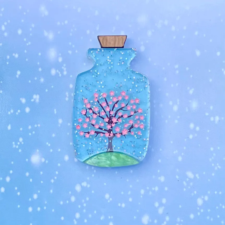Cherry Blossom tree in bottle - mini brooch