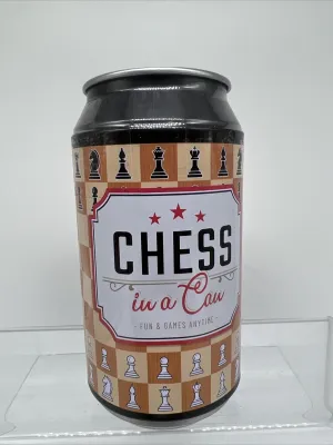 Chess in a Can Cloth Board 32 Wooden Pieces Travel Game