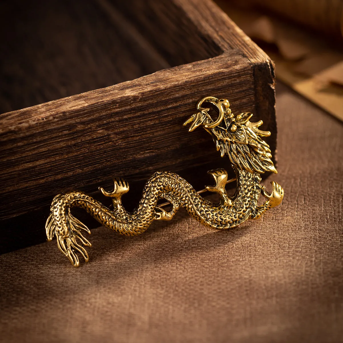 Chinese Style Zodiac Dragon Totem Retro Gold Silver Brooch 3pcs