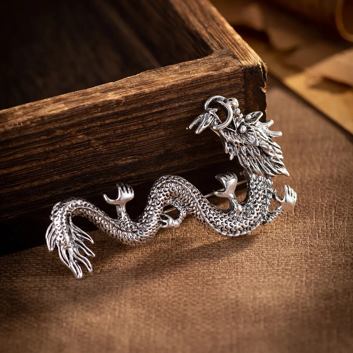 Chinese Style Zodiac Dragon Totem Retro Gold Silver Brooch 3pcs