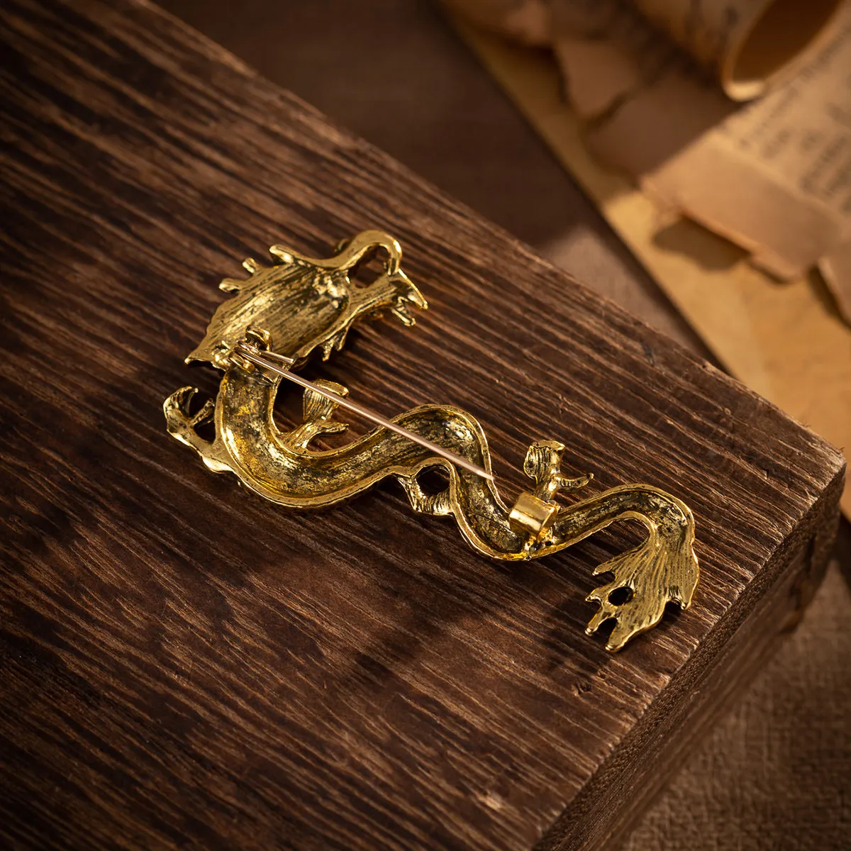 Chinese Style Zodiac Dragon Totem Retro Gold Silver Brooch 3pcs