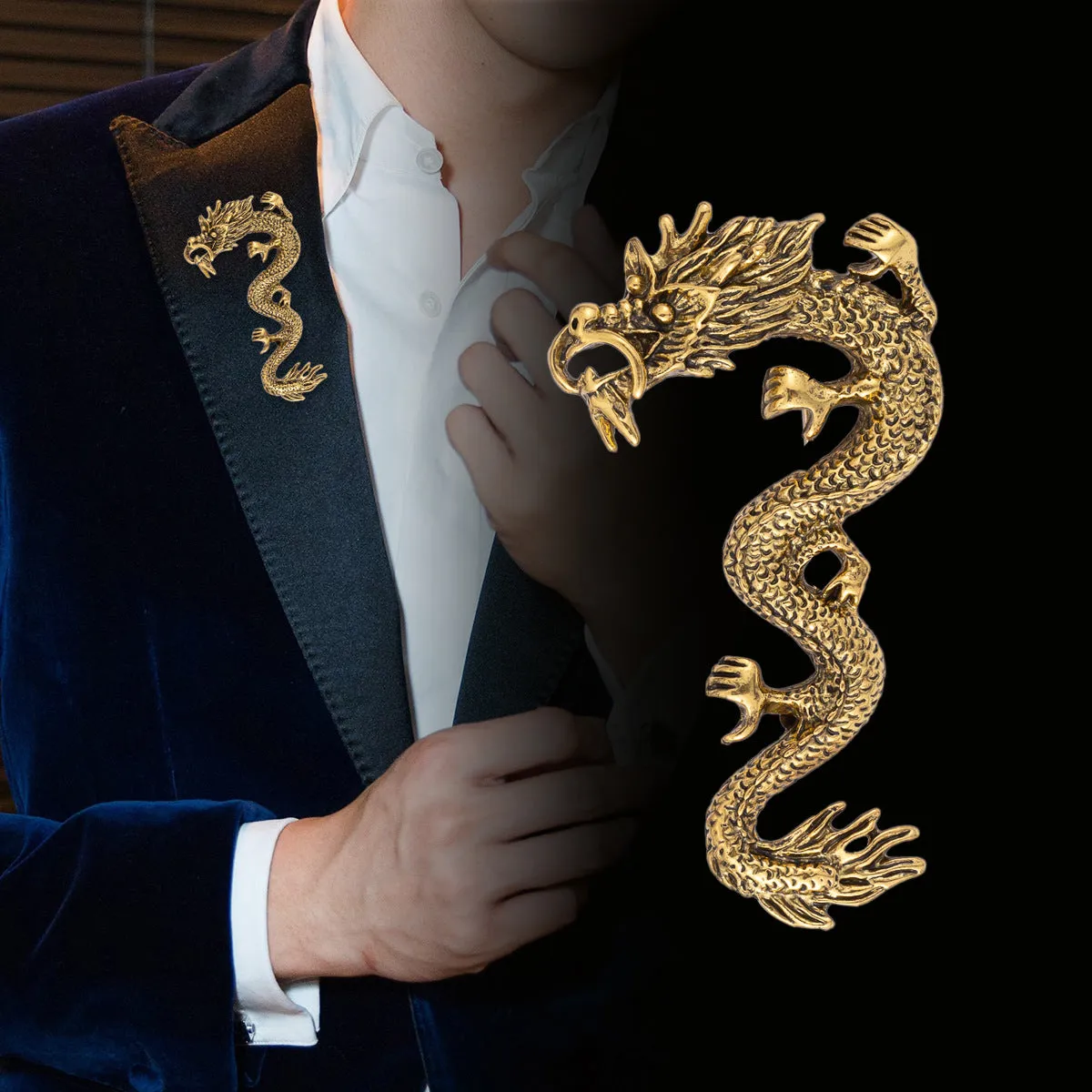 Chinese Style Zodiac Dragon Totem Retro Gold Silver Brooch 3pcs