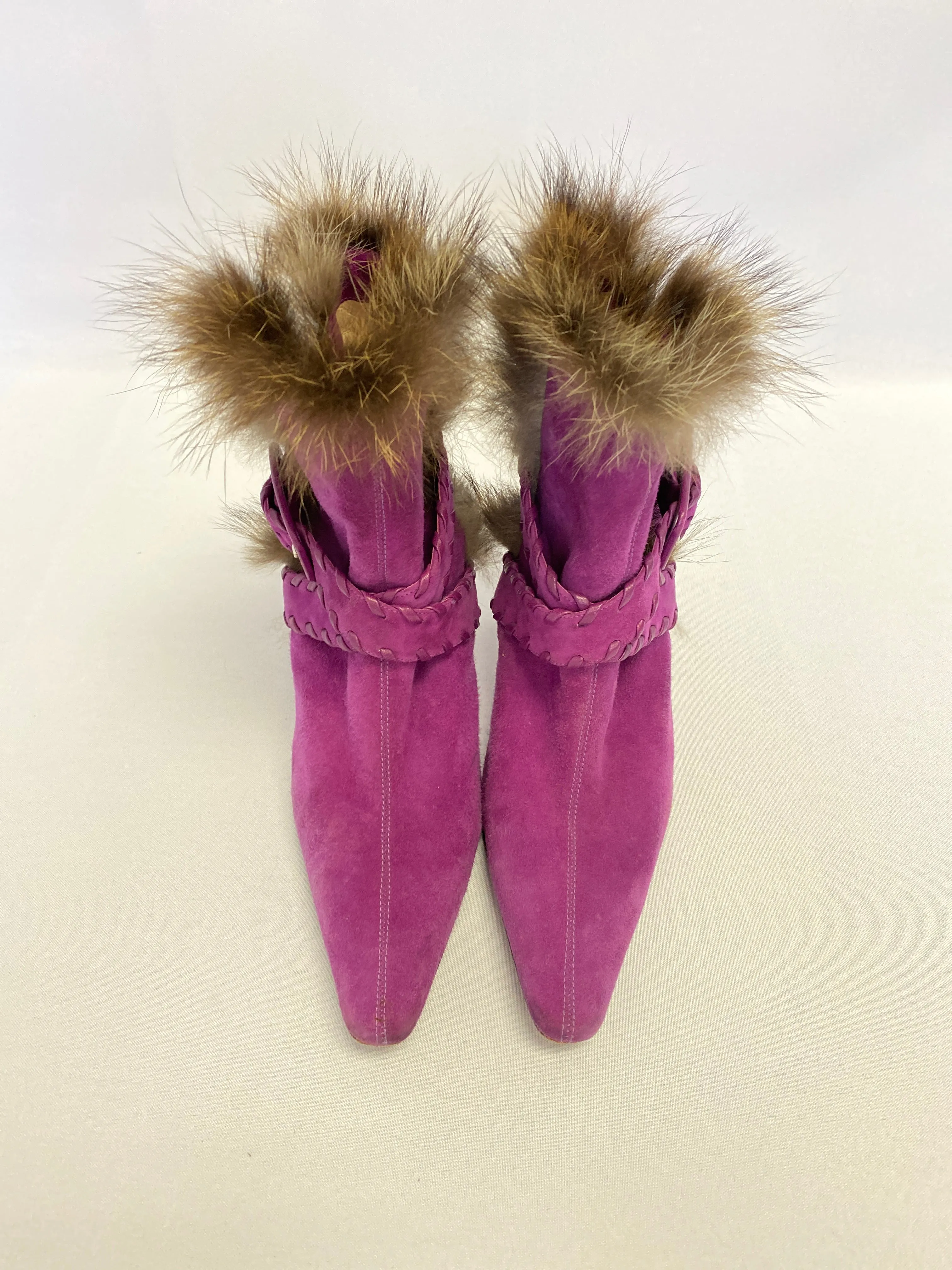 Christian Louboutin Magenta Suede BootieChristian Louboutin Magenta Fur Lined Suede Bootie