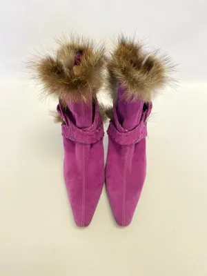 Christian Louboutin Magenta Suede BootieChristian Louboutin Magenta Fur Lined Suede Bootie