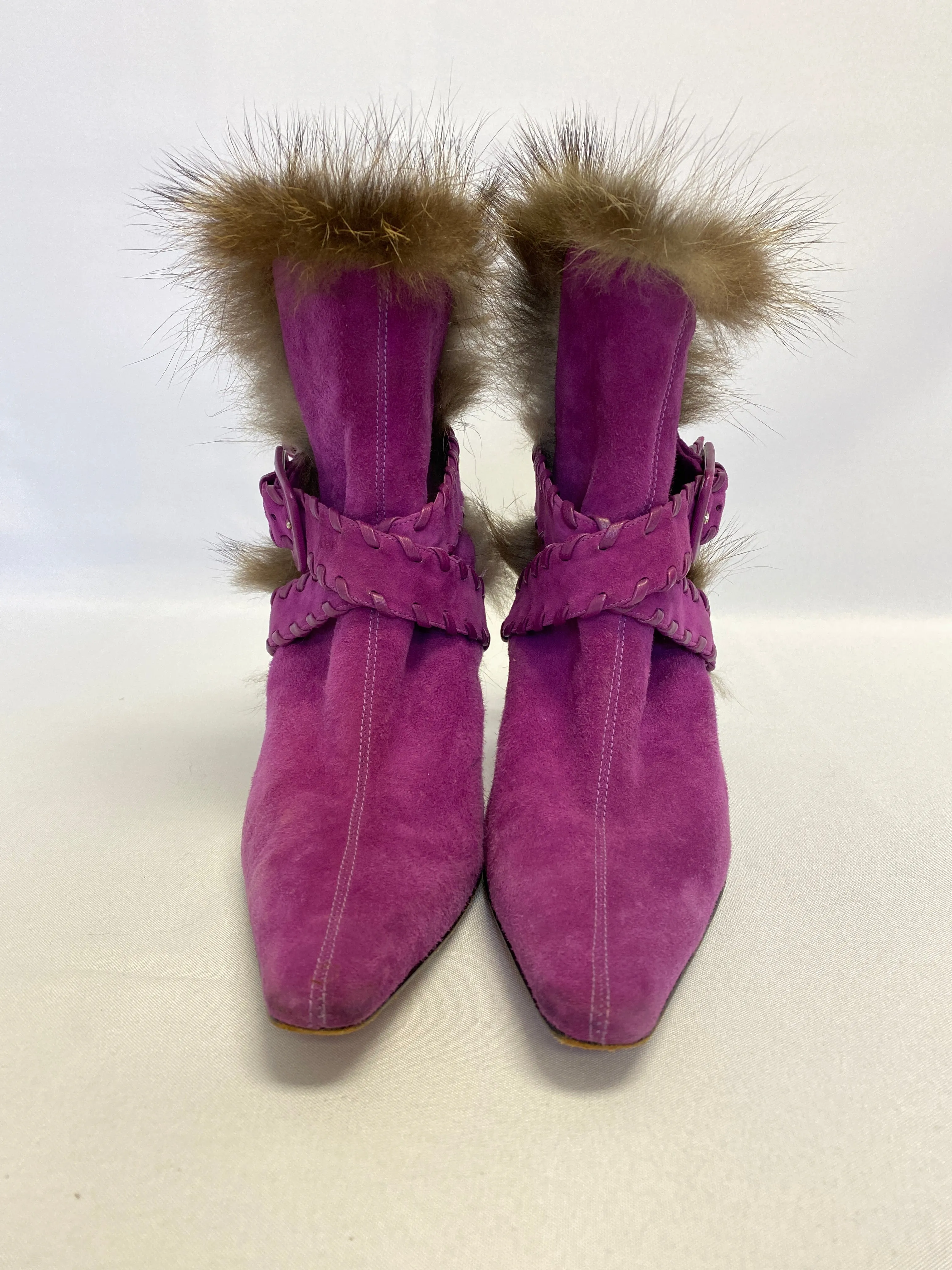 Christian Louboutin Magenta Suede BootieChristian Louboutin Magenta Fur Lined Suede Bootie