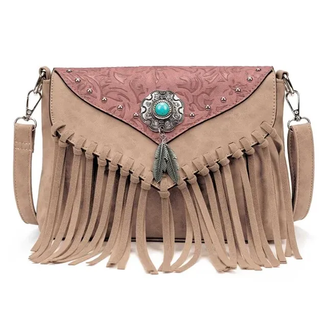 Christianartbag Handmade Leather Bag, Design Shoulder Bags For Women Vintage Messenger Rivet Tassel Designer Luxury Bags Ethnic Clutch Western Handbag, CABHMB03141023