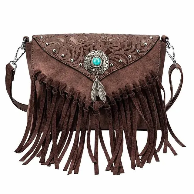 Christianartbag Handmade Leather Bag, Design Shoulder Bags For Women Vintage Messenger Rivet Tassel Designer Luxury Bags Ethnic Clutch Western Handbag, CABHMB03141023