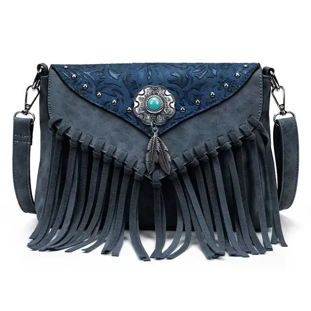 Christianartbag Handmade Leather Bag, Design Shoulder Bags For Women Vintage Messenger Rivet Tassel Designer Luxury Bags Ethnic Clutch Western Handbag, CABHMB03141023