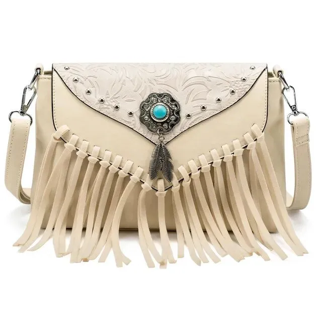 Christianartbag Handmade Leather Bag, Design Shoulder Bags For Women Vintage Messenger Rivet Tassel Designer Luxury Bags Ethnic Clutch Western Handbag, CABHMB03141023