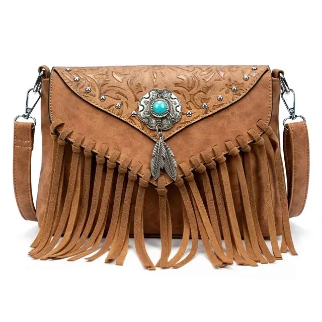Christianartbag Handmade Leather Bag, Design Shoulder Bags For Women Vintage Messenger Rivet Tassel Designer Luxury Bags Ethnic Clutch Western Handbag, CABHMB03141023