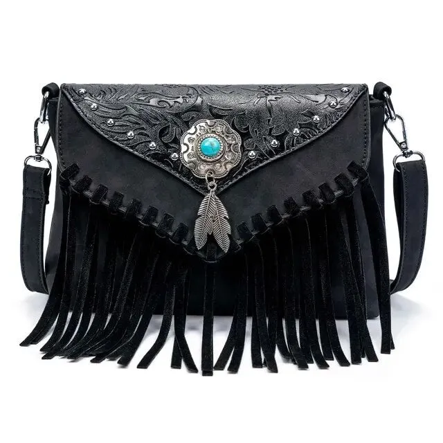 Christianartbag Handmade Leather Bag, Design Shoulder Bags For Women Vintage Messenger Rivet Tassel Designer Luxury Bags Ethnic Clutch Western Handbag, CABHMB03141023