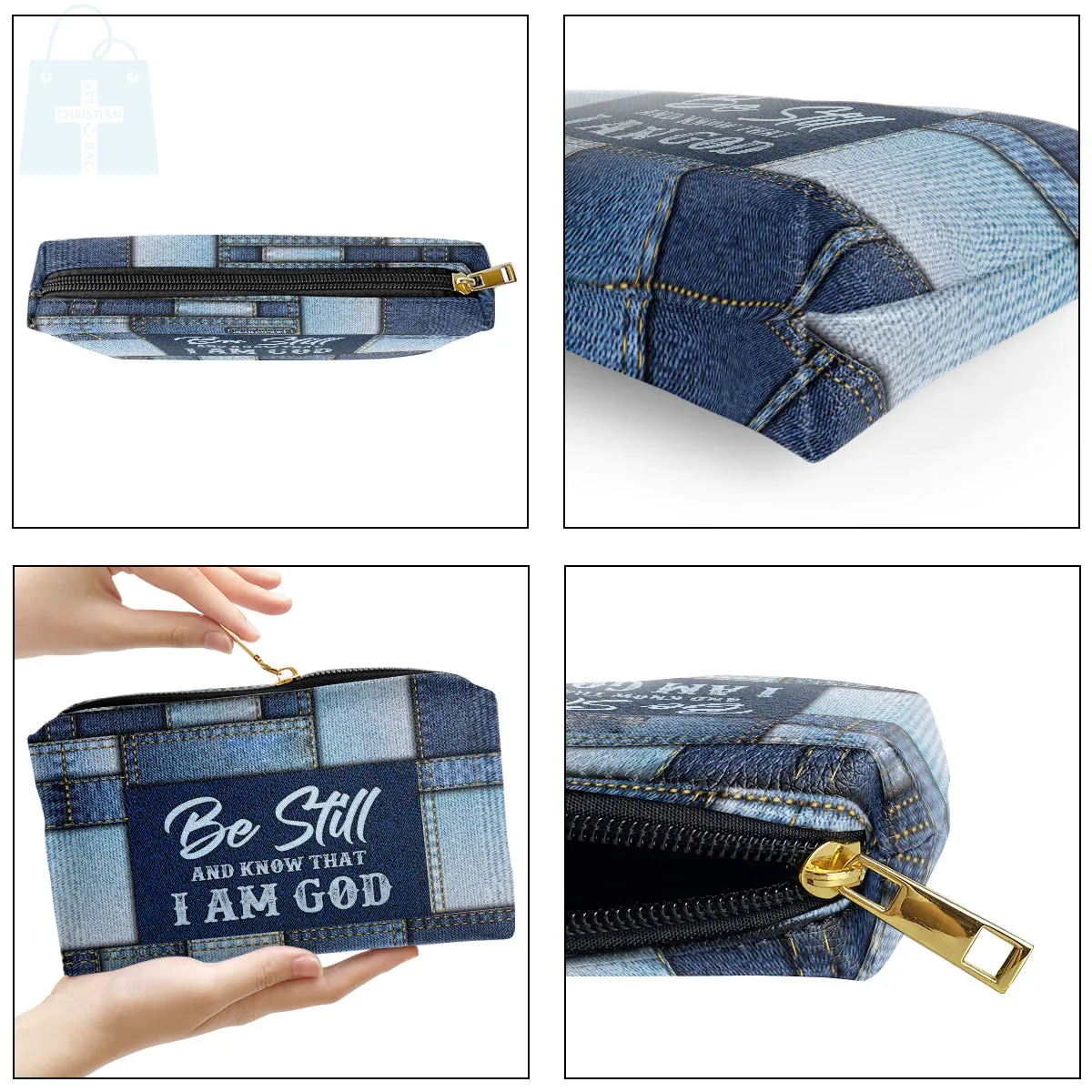 Christianartbag Makeup Cosmetic Bag, Be Still And Know That I Am God Christmas Gift, Personalized Leather Cosmetic Bag.