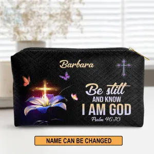 Christianartbag Makeup Cosmetic Bag, Be Still And Know That I Am God, Christmas Gift, Personalized Leather Cosmetic Bag.