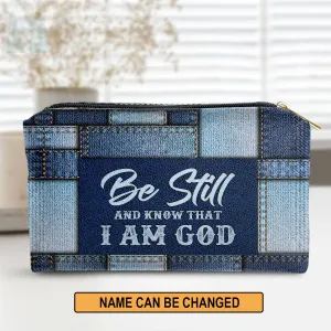 Christianartbag Makeup Cosmetic Bag, Be Still And Know That I Am God Christmas Gift, Personalized Leather Cosmetic Bag.