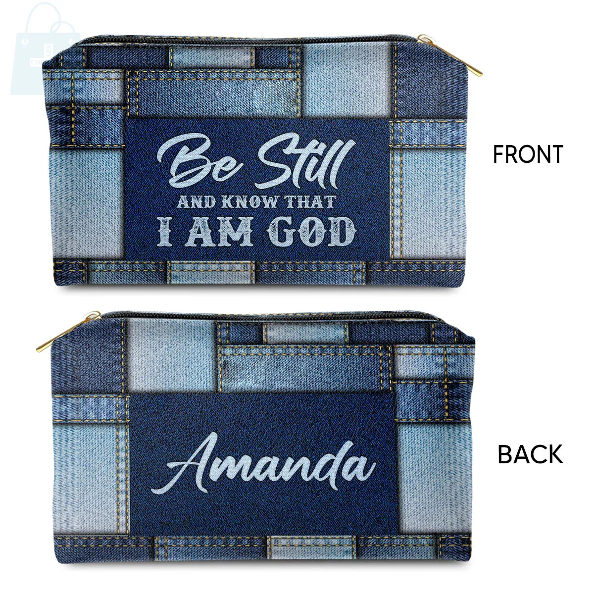 Christianartbag Makeup Cosmetic Bag, Be Still And Know That I Am God Christmas Gift, Personalized Leather Cosmetic Bag.