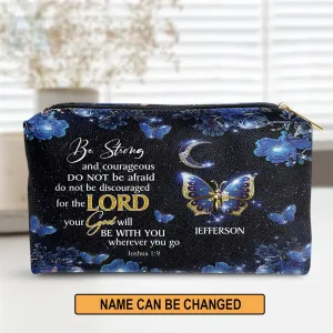 Christianartbag Makeup Cosmetic Bag, Be Strong and Courageous Joshua 1:9, Christmas Gift, Personalized Leather Cosmetic Bag.