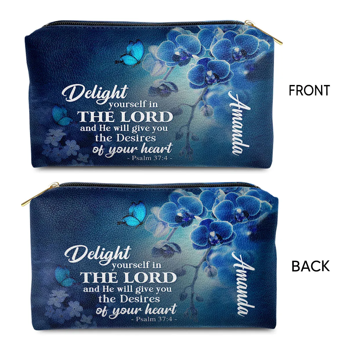 Christianartbag Makeup Cosmetic Bag, Delight Yourself In The Lord Psalm 37:4, Christmas Gift, Personalized Leather Cosmetic Bag.