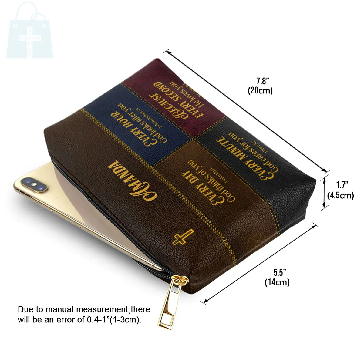 Christianartbag Makeup Cosmetic Bag, Everyday God Thinks Of You, Christmas Gift, Personalized Leather Cosmetic Bag.