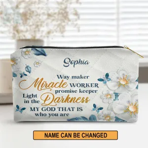 Christianartbag Makeup Cosmetic Bag, Flower & Butterfly | Way Maker And Miracle Worker, Christmas Gift, Personalized Leather Cosmetic Bag.