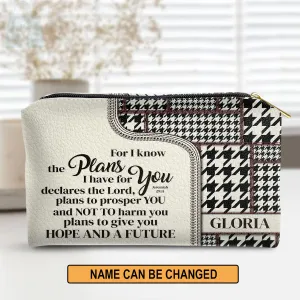 Christianartbag Makeup Cosmetic Bag, For I Know The Plans I Have For You, Christmas Gift, Personalized Leather Cosmetic Bag.