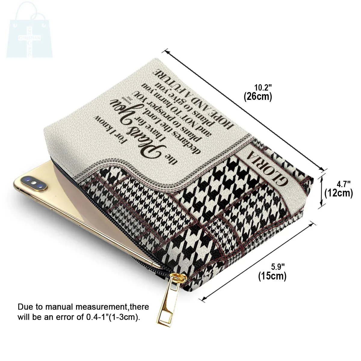 Christianartbag Makeup Cosmetic Bag, For I Know The Plans I Have For You, Christmas Gift, Personalized Leather Cosmetic Bag.