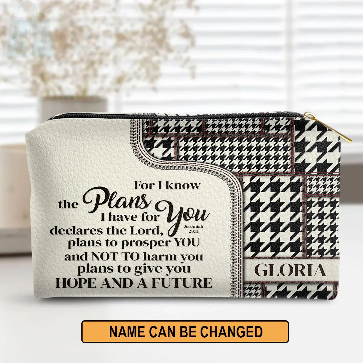 Christianartbag Makeup Cosmetic Bag, For I Know The Plans I Have For You, Christmas Gift, Personalized Leather Cosmetic Bag.