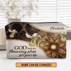 Christianartbag Makeup Cosmetic Bag, God Has An Amazing Plan For Your Life, Christmas Gift, Personalized Leather Cosmetic Bag.