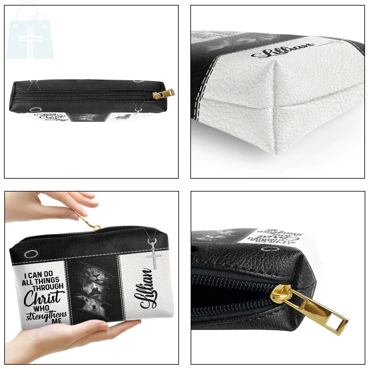 Christianartbag Makeup Cosmetic Bag, Jesus & Lion, Christmas Gift, Personalized Leather Cosmetic Bag.