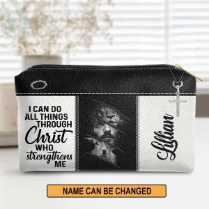 Christianartbag Makeup Cosmetic Bag, Jesus & Lion, Christmas Gift, Personalized Leather Cosmetic Bag.