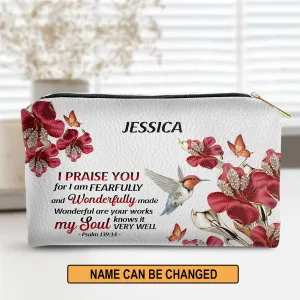 Christianartbag Makeup Cosmetic Bag, My Soul Knows It Very Well, Christmas Gift, Personalized Leather Cosmetic Bag.