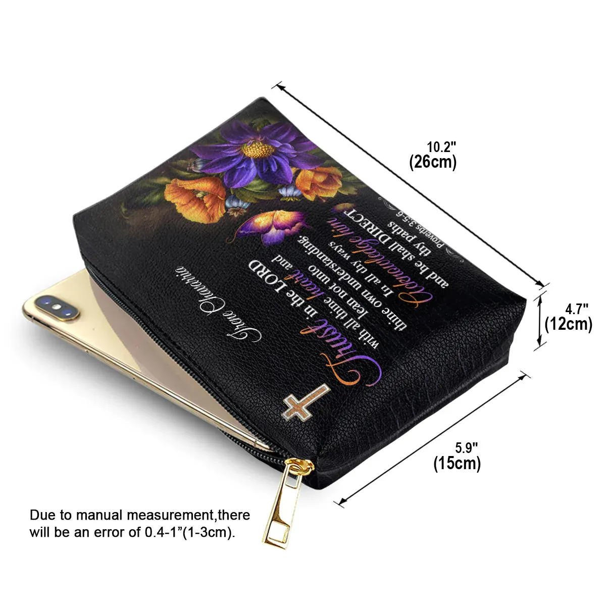 Christianartbag Makeup Cosmetic Bag, Trust In The Lord With All Thine Heart, Christmas Gift, Personalized Leather Cosmetic Bag.