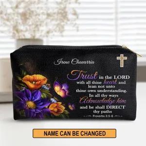 Christianartbag Makeup Cosmetic Bag, Trust In The Lord With All Thine Heart, Christmas Gift, Personalized Leather Cosmetic Bag.