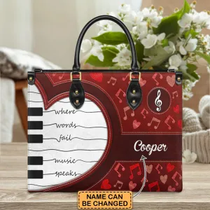 Christianartbag Teacher Bags, Custom Leather Handbags for Teachers, Gift For Teacher, Design Handbag, Where Words Fail Music Speaks Music Notes Handbag, CAB01281223.