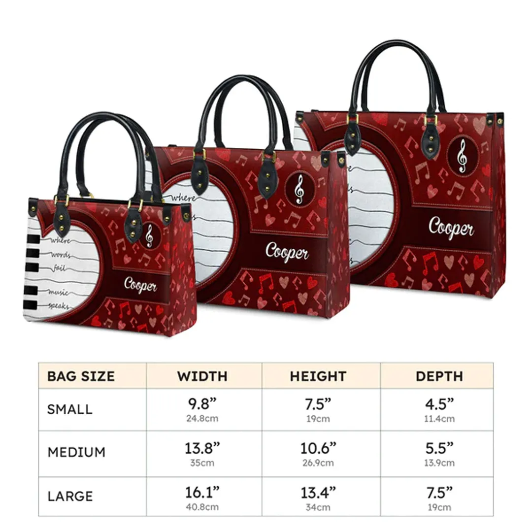 Christianartbag Teacher Bags, Custom Leather Handbags for Teachers, Gift For Teacher, Design Handbag, Where Words Fail Music Speaks Music Notes Handbag, CAB01281223.