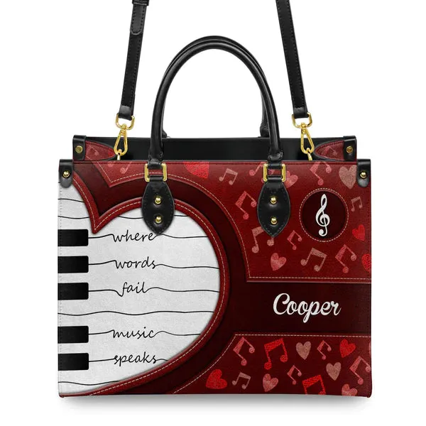 Christianartbag Teacher Bags, Custom Leather Handbags for Teachers, Gift For Teacher, Design Handbag, Where Words Fail Music Speaks Music Notes Handbag, CAB01281223.
