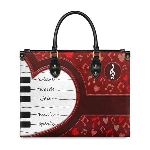 Christianartbag Teacher Bags, Custom Leather Handbags for Teachers, Gift For Teacher, Design Handbag, Where Words Fail Music Speaks Music Notes Handbag, CAB01281223.