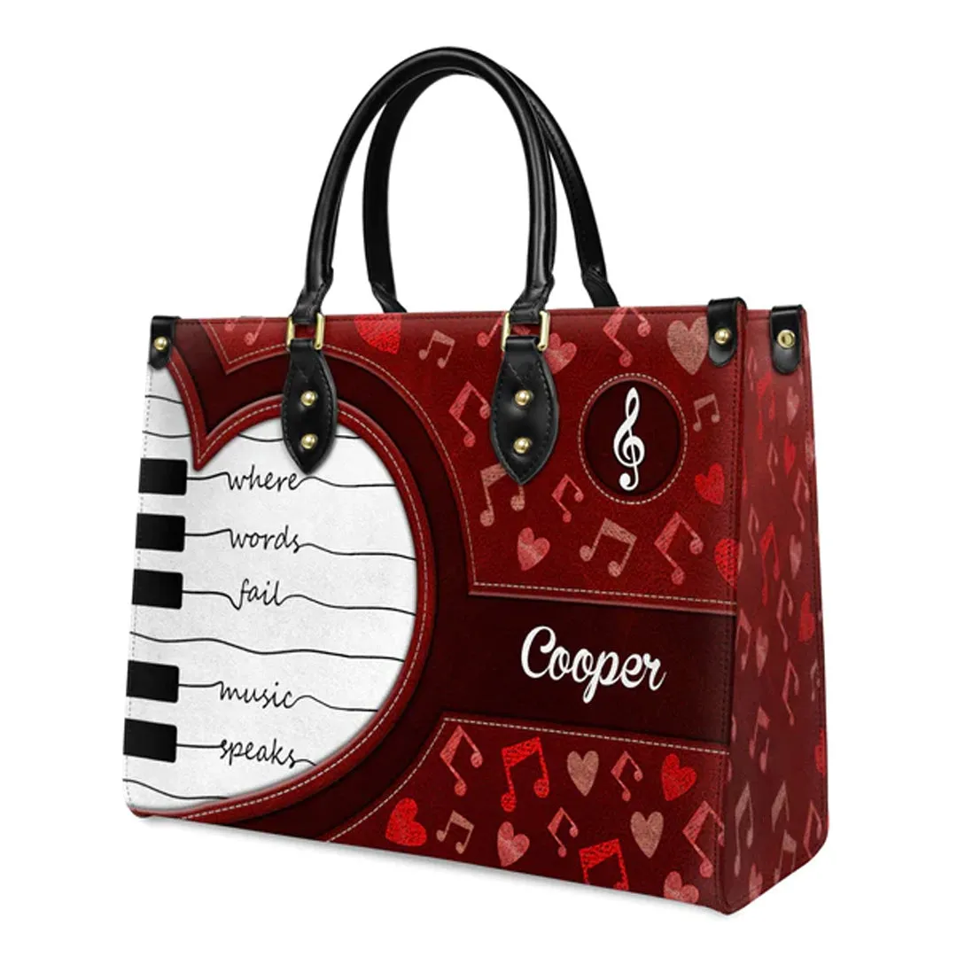 Christianartbag Teacher Bags, Custom Leather Handbags for Teachers, Gift For Teacher, Design Handbag, Where Words Fail Music Speaks Music Notes Handbag, CAB01281223.