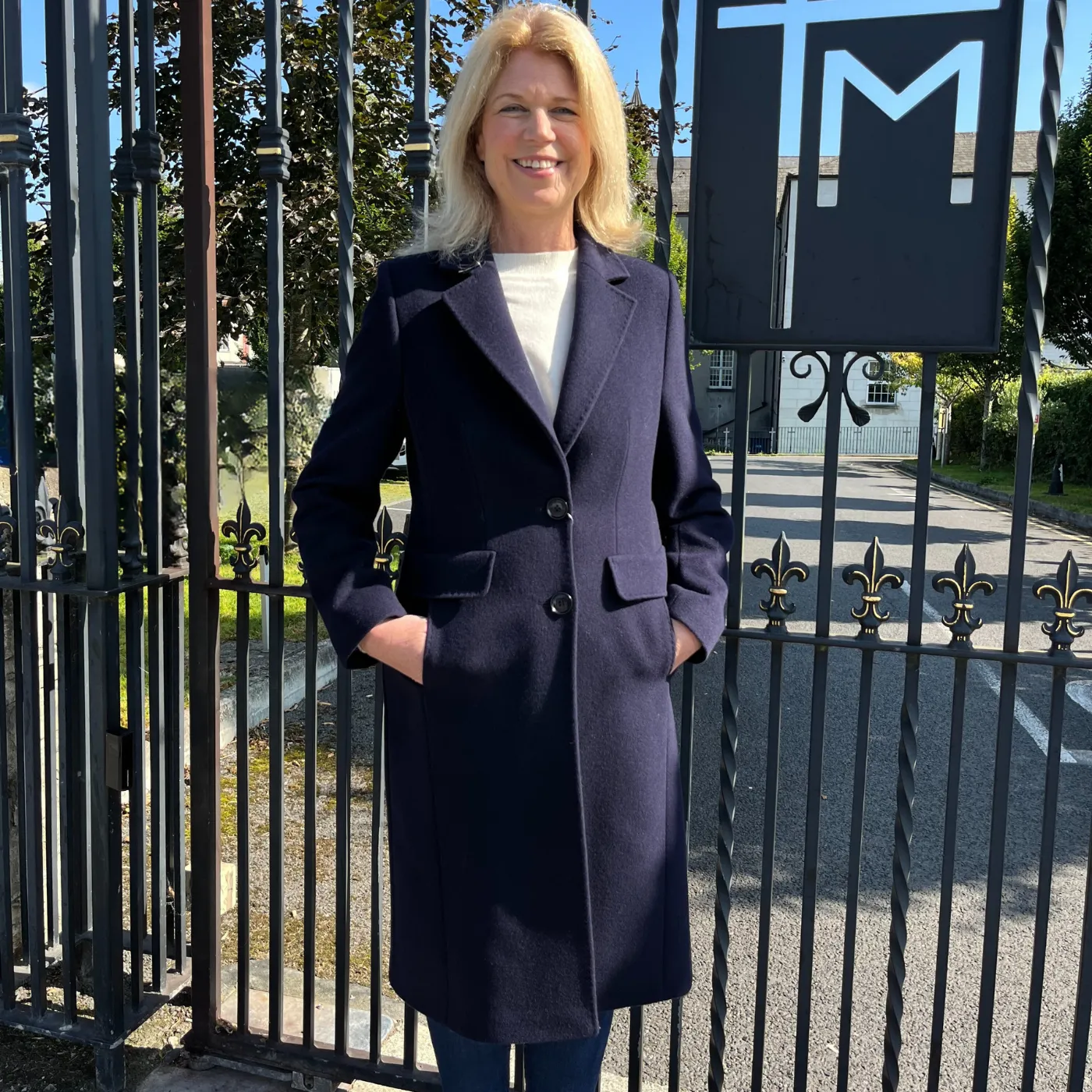 Christina Felix Full Length Wool & Cashmere Blend Coat | Navy