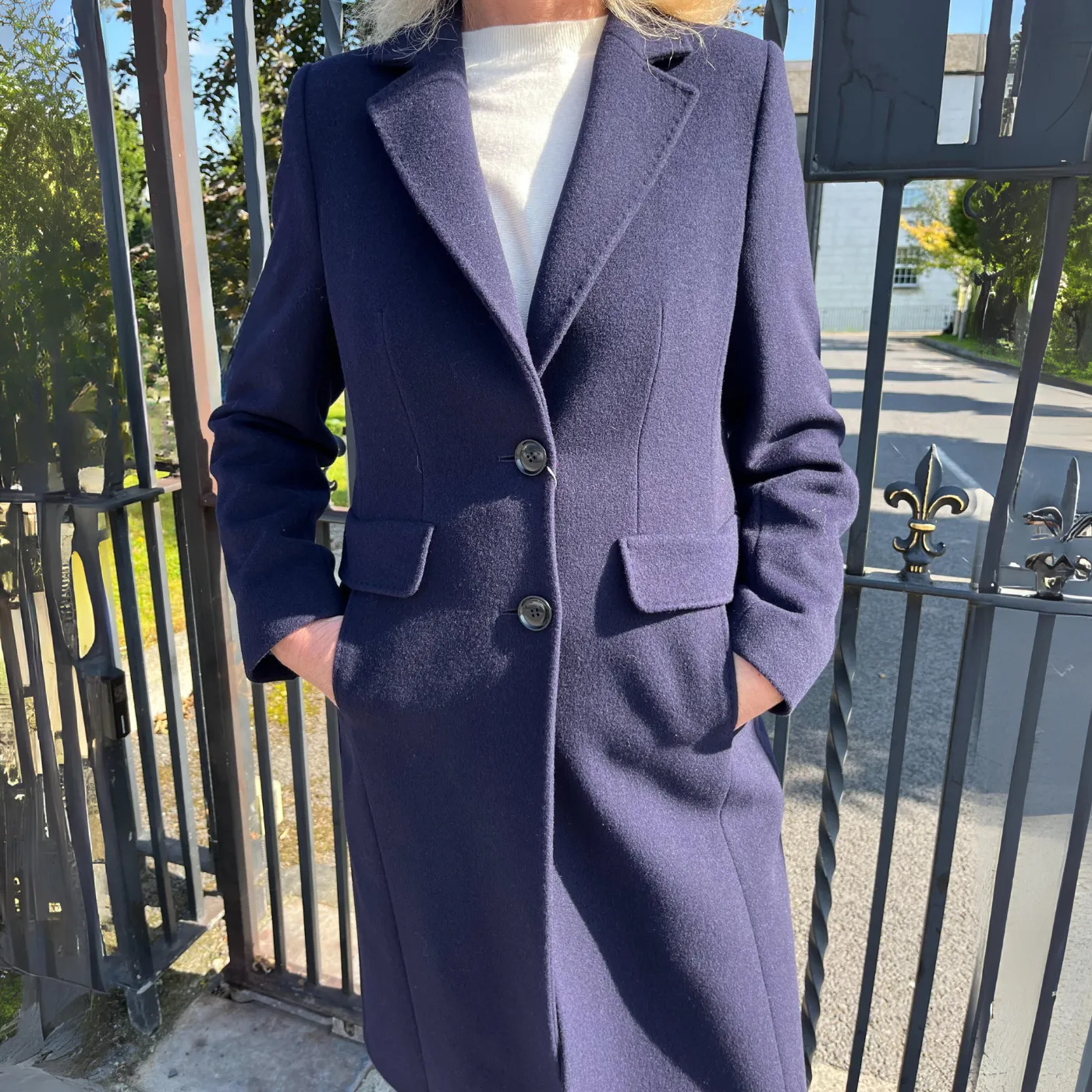 Christina Felix Full Length Wool & Cashmere Blend Coat | Navy