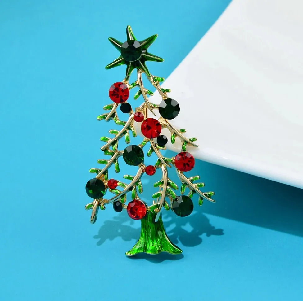 Christmas tree brooch vintage look gold plated broach celebrity queen pin i15