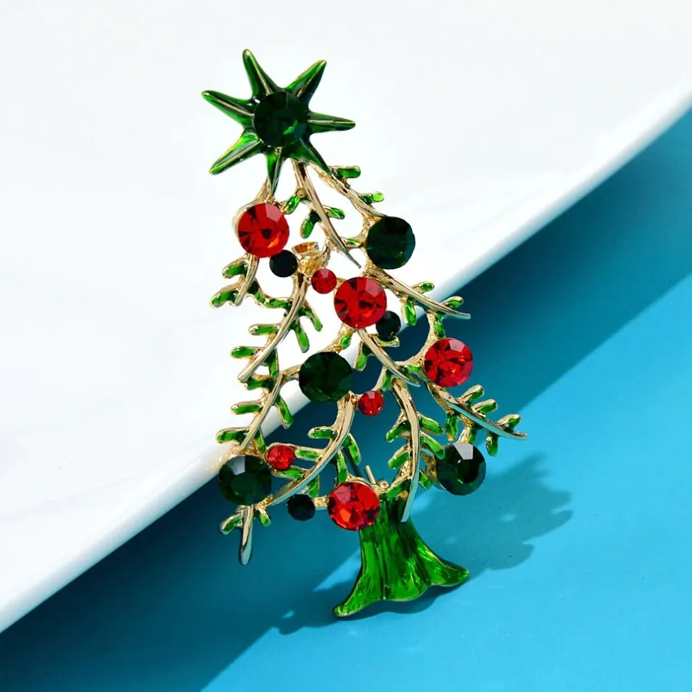 Christmas tree brooch vintage look gold plated broach celebrity queen pin i15