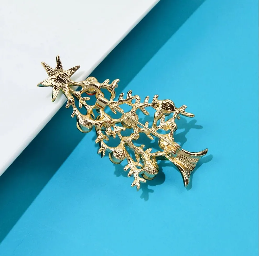 Christmas tree brooch vintage look gold plated broach celebrity queen pin i15