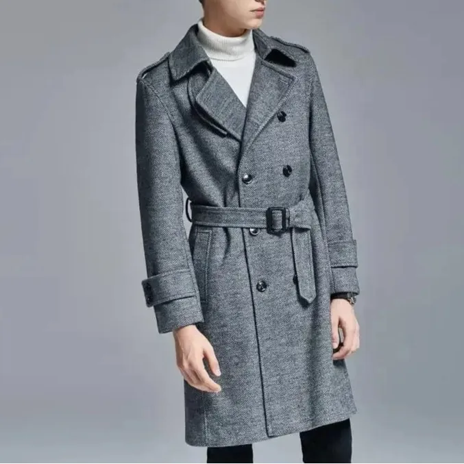 Christopher Mosley Wool Herringbone Trench Coat