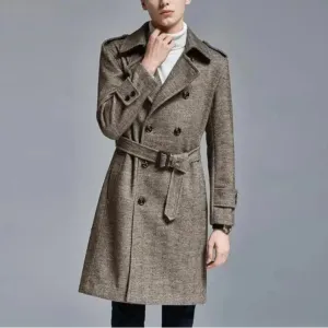 Christopher Mosley Wool Herringbone Trench Coat